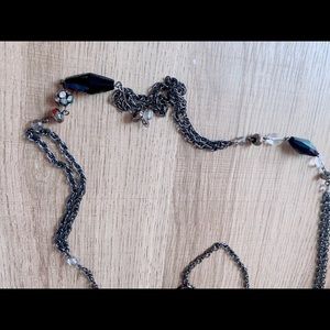 Long silver and black necklace